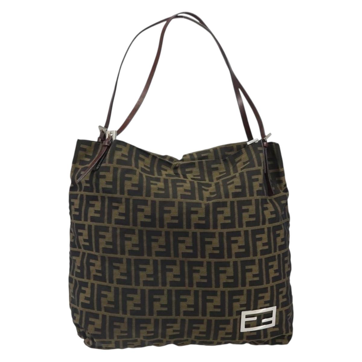 FENDI Zucca Canvas Tote Bag Black Brown Auth 164142