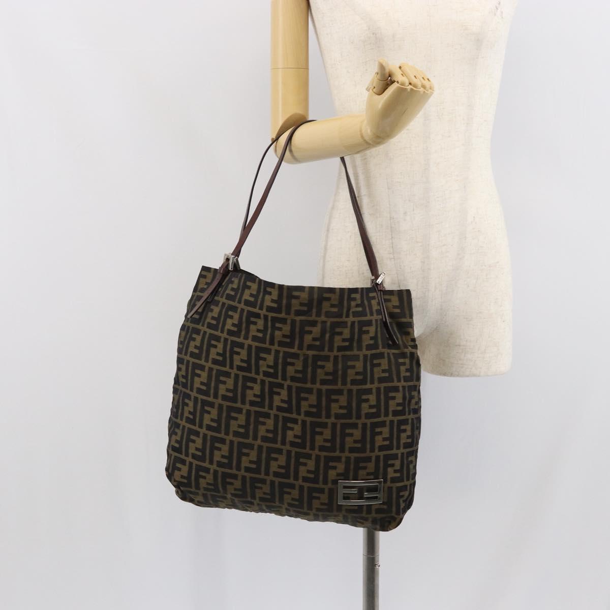 FENDI Zucca Canvas Tote Bag Black Brown Auth 164142
