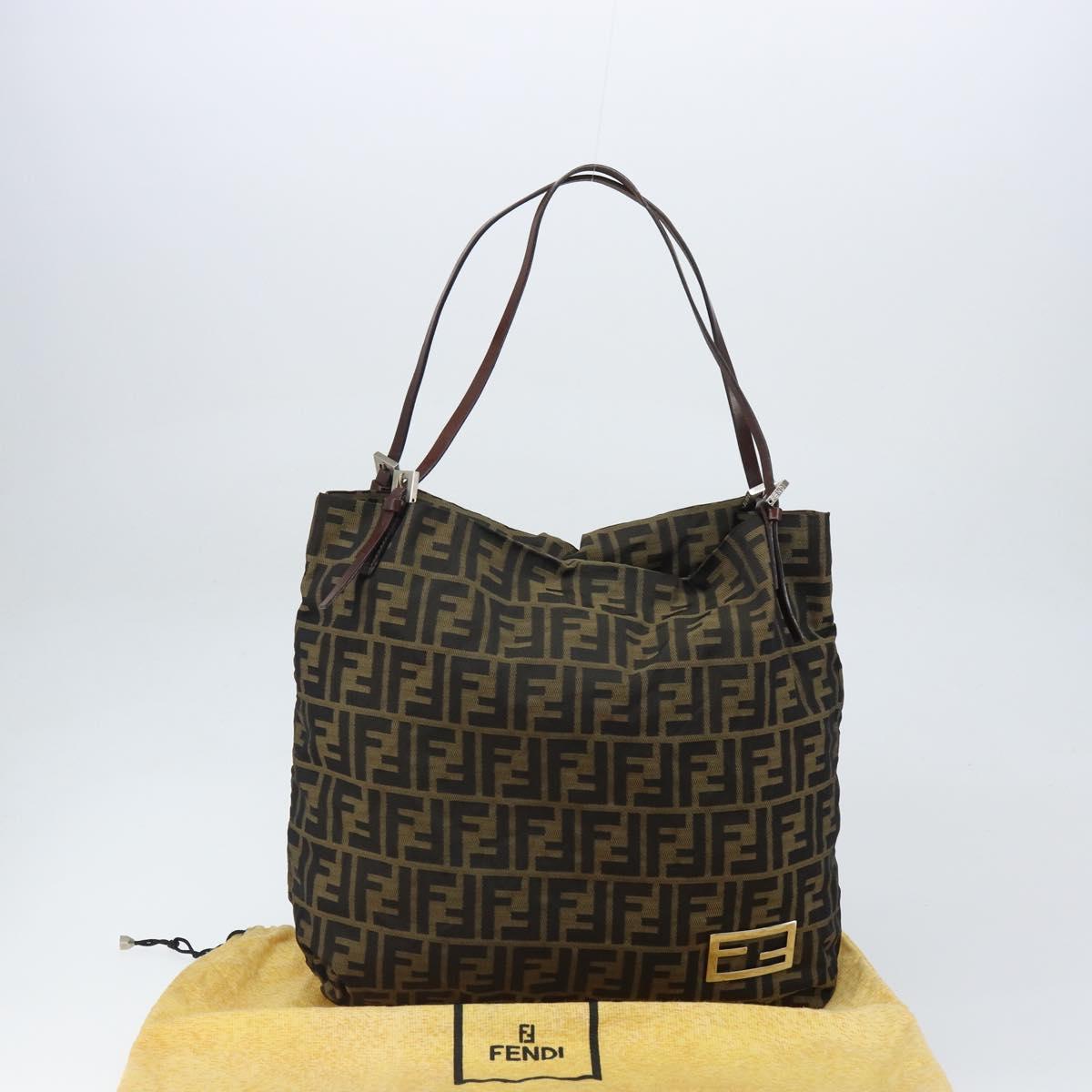 FENDI Zucca Canvas Tote Bag Black Brown Auth 164142