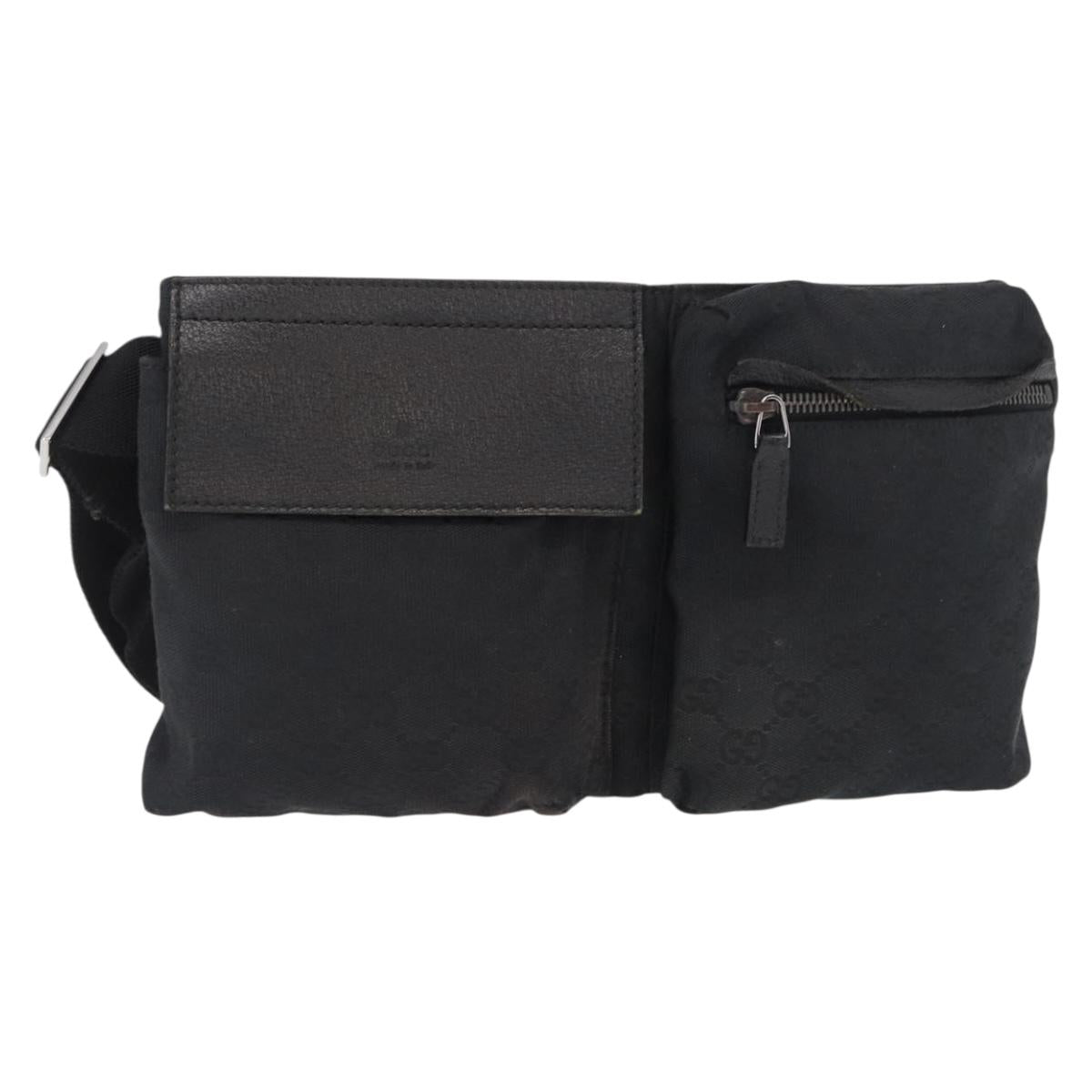 GUCCI GG Canvas Waist bag Black Silver 28566 Auth 164144