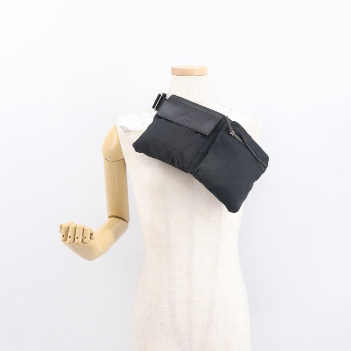 GUCCI GG Canvas Waist bag Black Silver 28566 Auth 164144