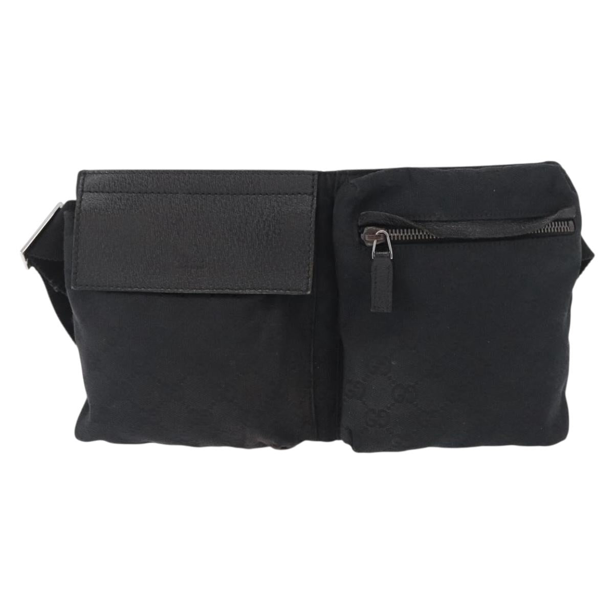 GUCCI GG Canvas Waist bag Black Silver 28566 Auth 164144