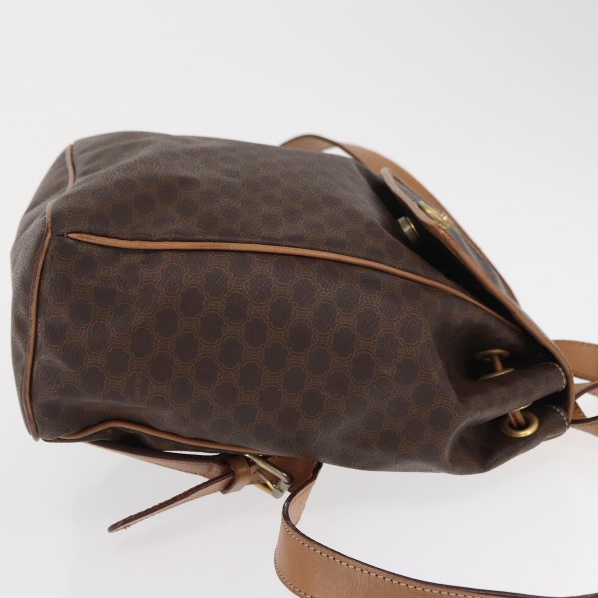 CELINE Macadam Canvas Backpack PVC Leather Brown Gold Auth 164150