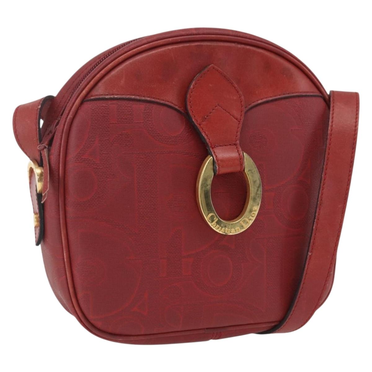 Christian Dior Trotter Canvas Shoulder Bag Red Gold Auth 164154