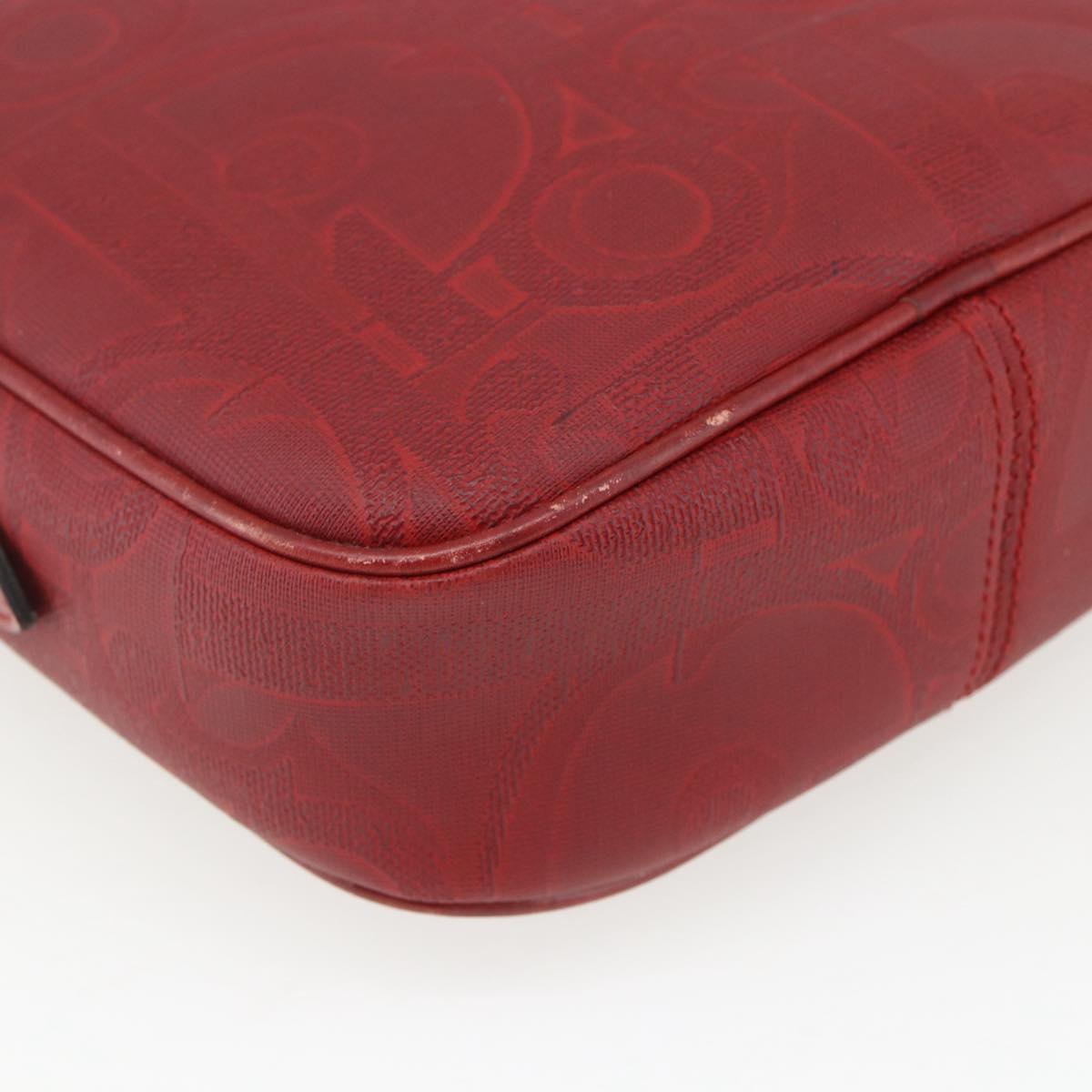 Christian Dior Trotter Canvas Shoulder Bag Red Gold Auth 164154