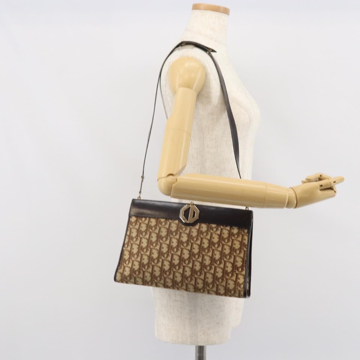 Christian Dior Trotter Canvas Shoulder Bag Beige Gold Auth 164161