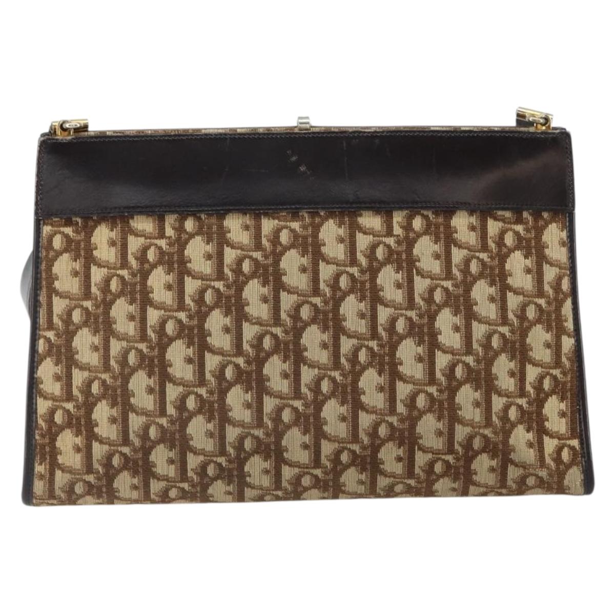 Christian Dior Trotter Canvas Shoulder Bag Beige Gold Auth 164161