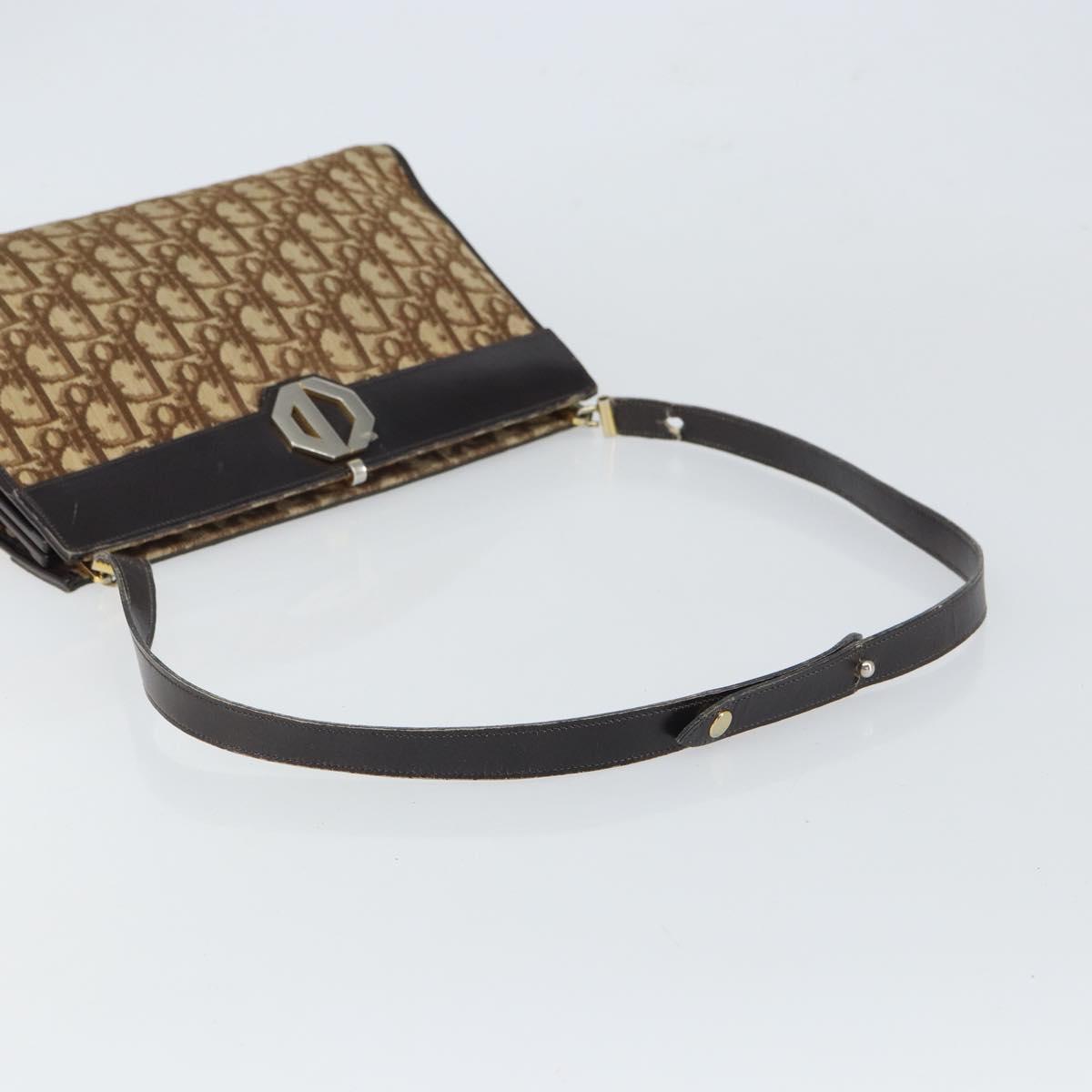 Christian Dior Trotter Canvas Shoulder Bag Beige Gold Auth 164161