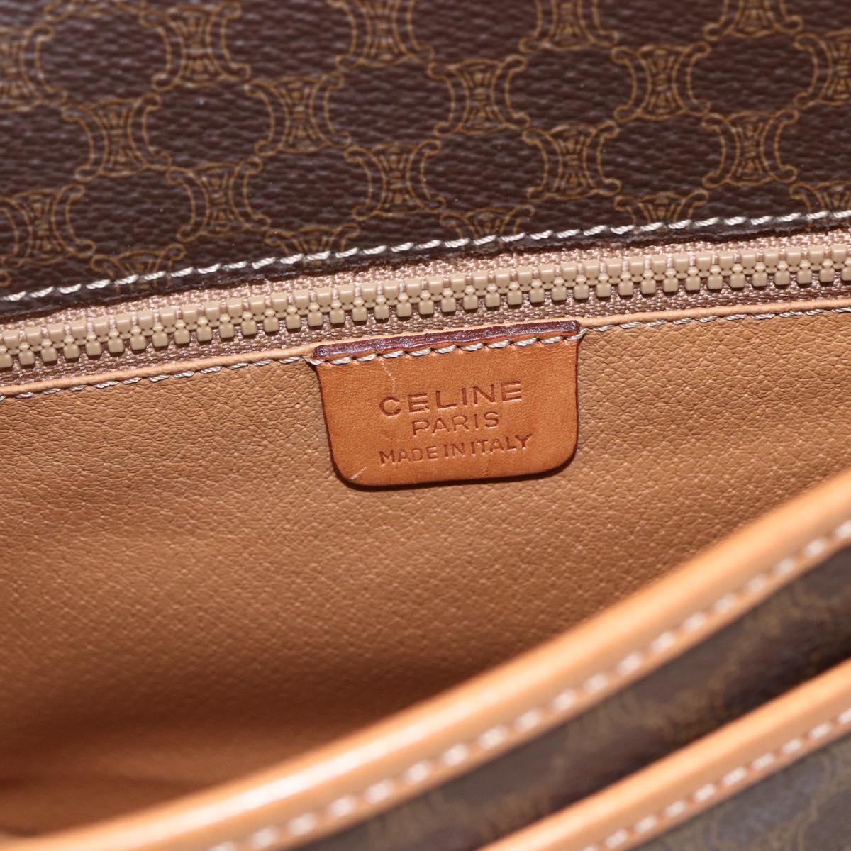 CELINE Macadam Canvas Shoulder Bag PVC Leather Brown Gold Auth 164162