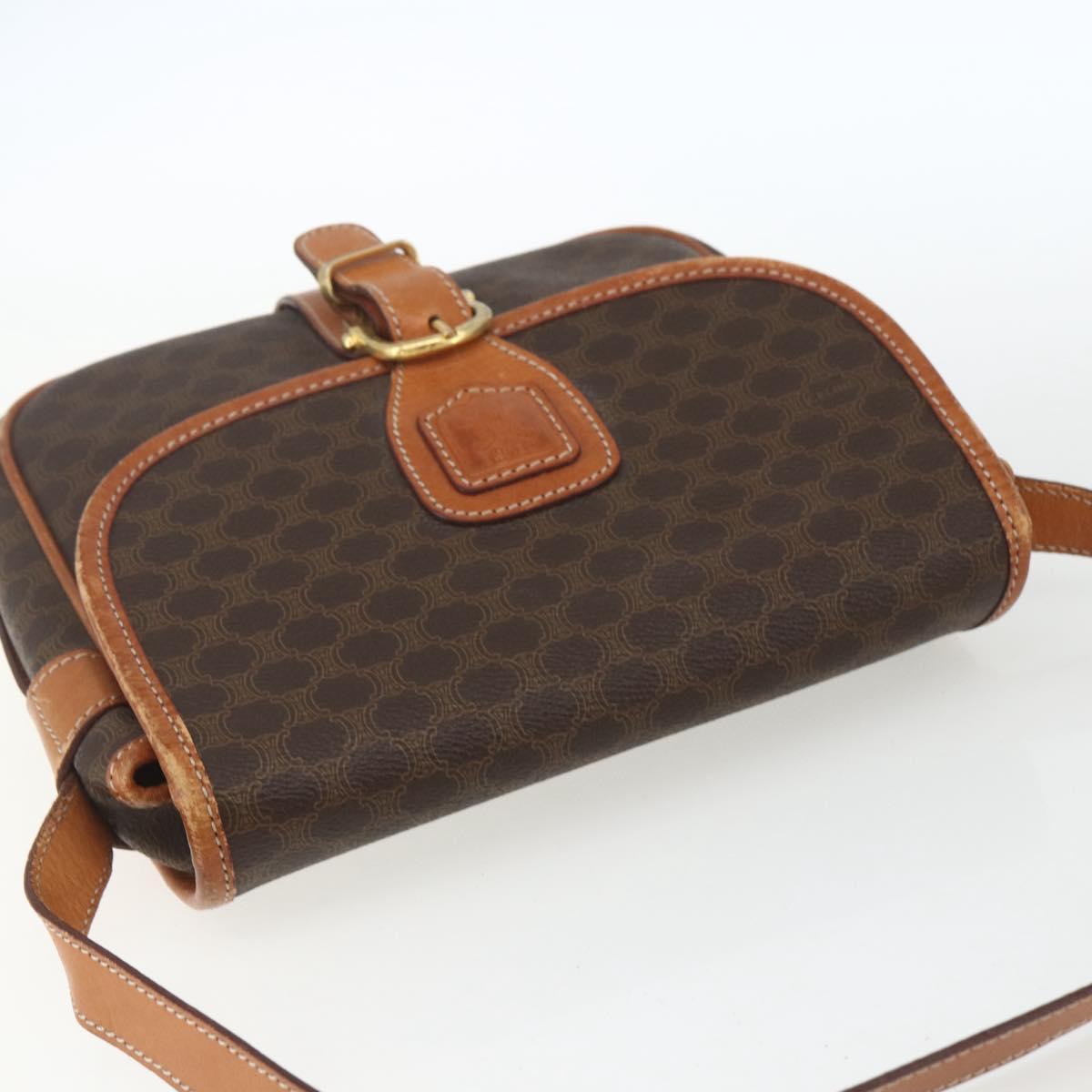 CELINE Macadam Canvas Shoulder Bag PVC Leather Brown Gold Auth 164162
