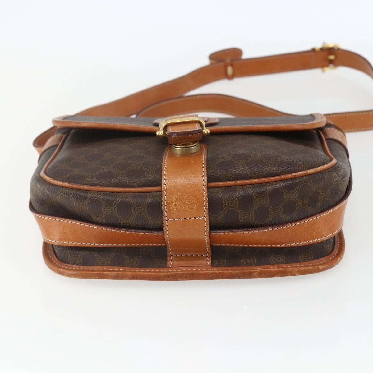CELINE Macadam Canvas Shoulder Bag PVC Leather Brown Gold Auth 164162