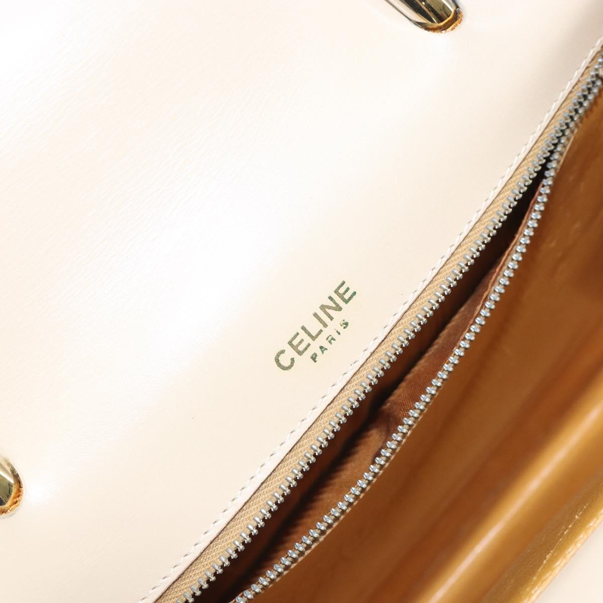 CELINE Hand Bag Leather Ivory Gold Auth 164168