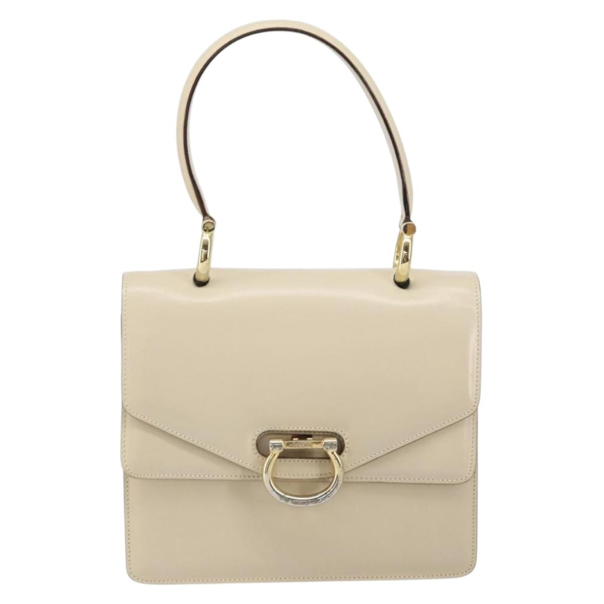 CELINE Hand Bag Leather Ivory Gold Auth 164168