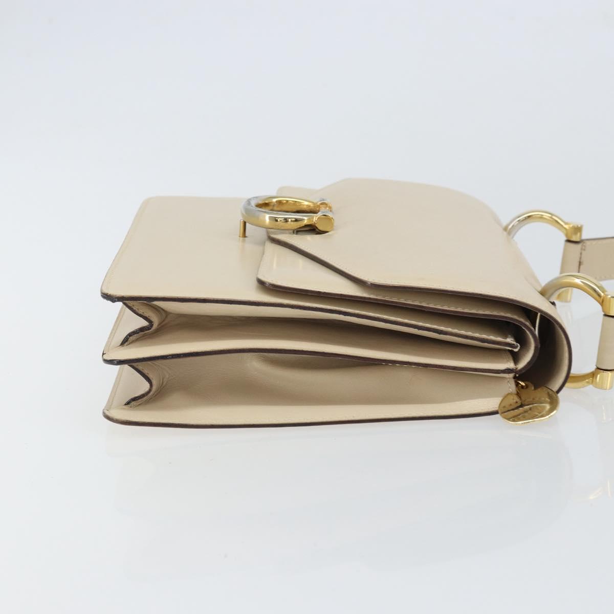 CELINE Hand Bag Leather Ivory Gold Auth 164168