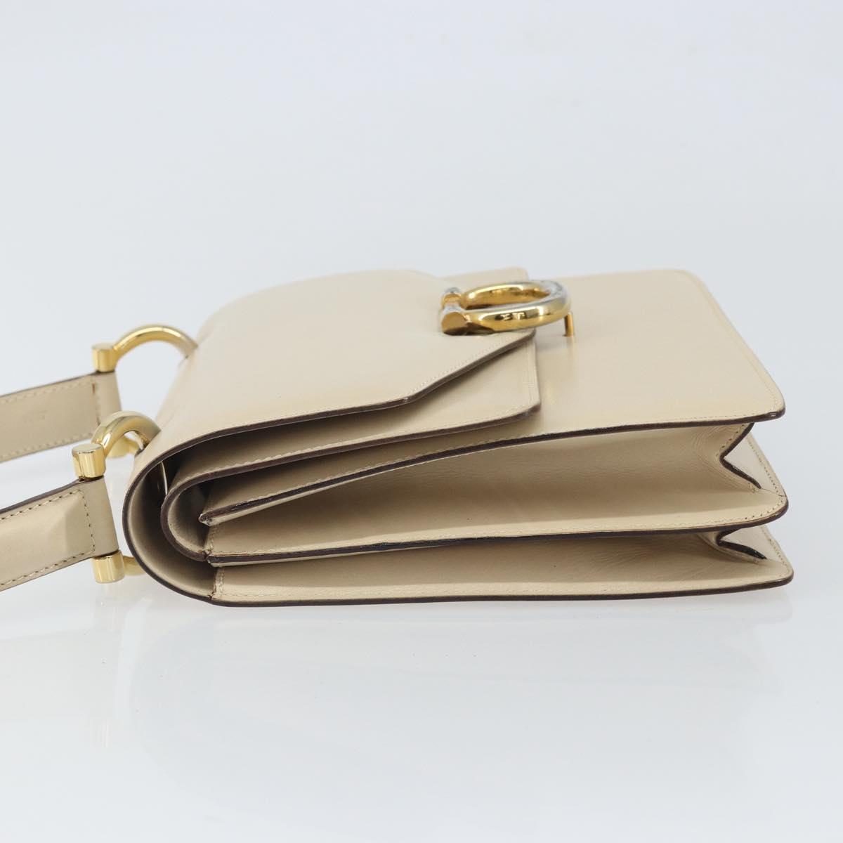 CELINE Hand Bag Leather Ivory Gold Auth 164168