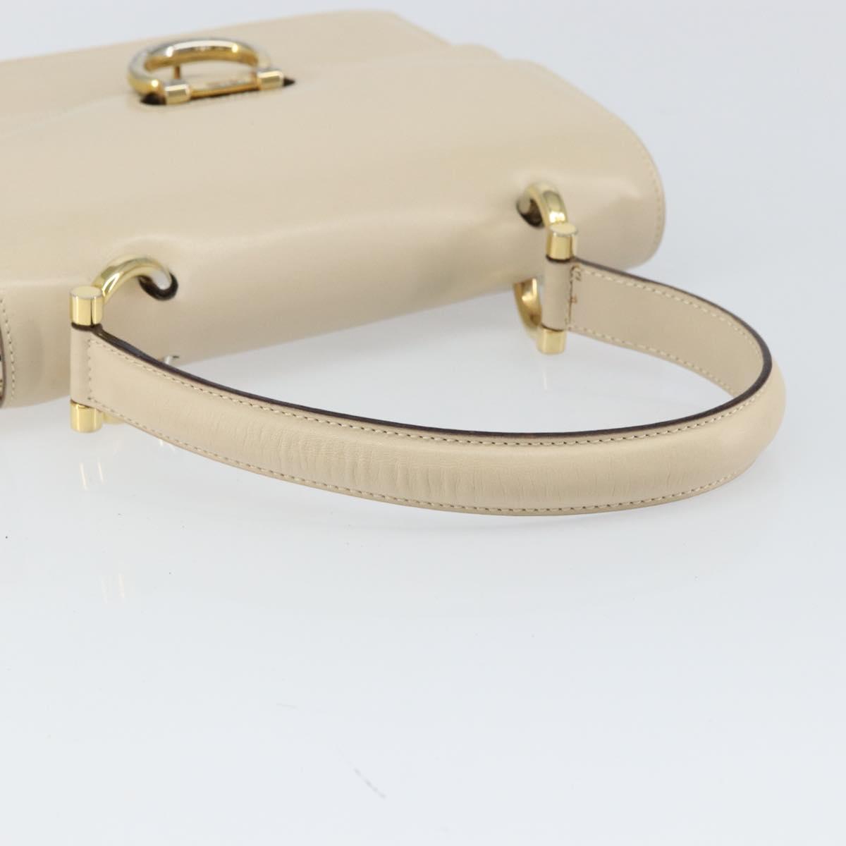 CELINE Hand Bag Leather Ivory Gold Auth 164168