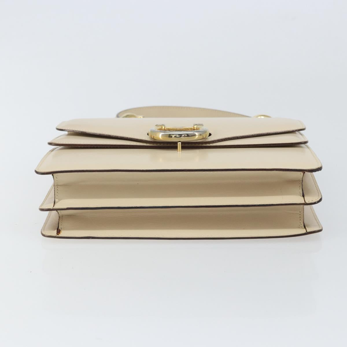 CELINE Hand Bag Leather Ivory Gold Auth 164168