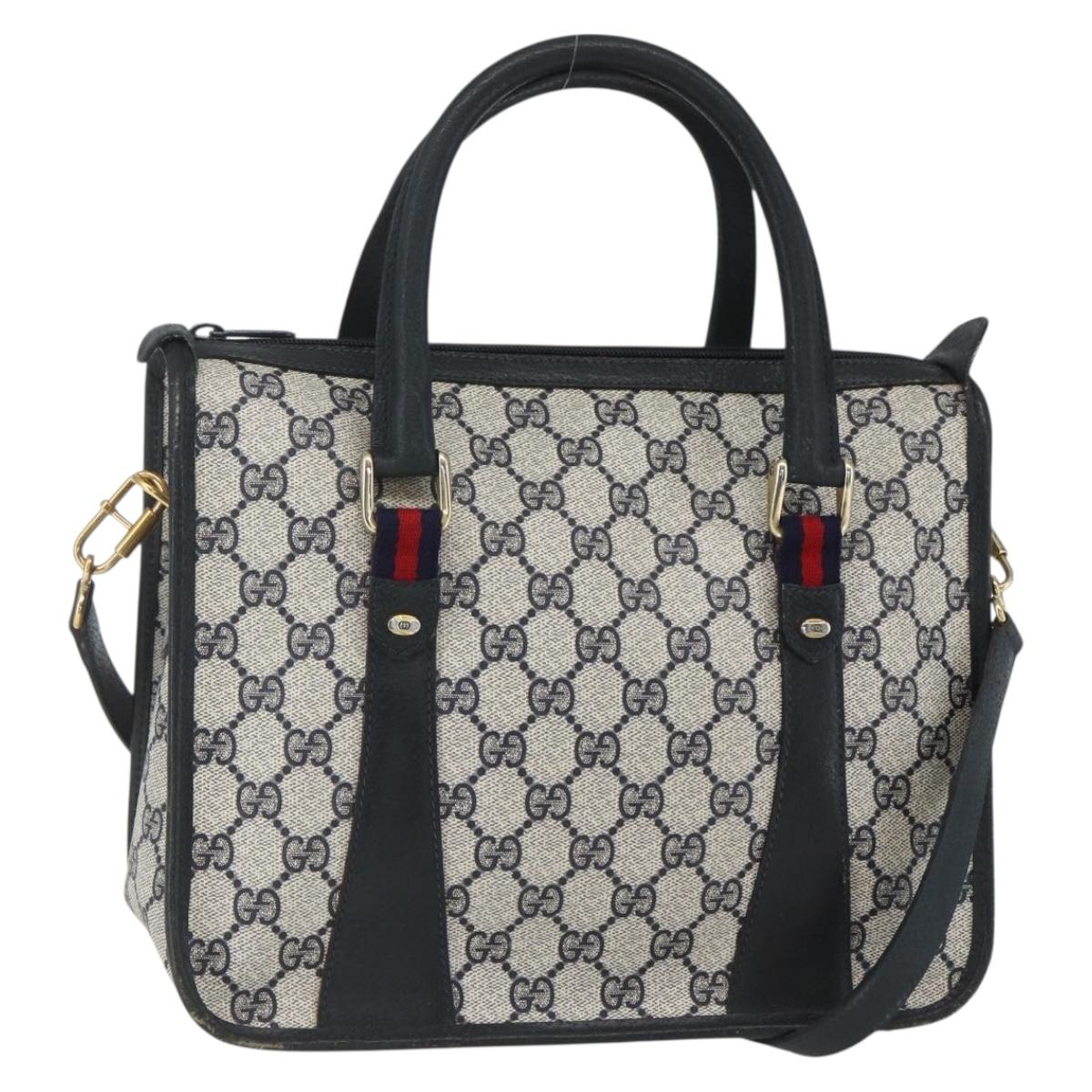 GUCCI GG Supreme Sherry Line Hand Bag PVC 2way Navy Gold 58 02 039 Auth 164169