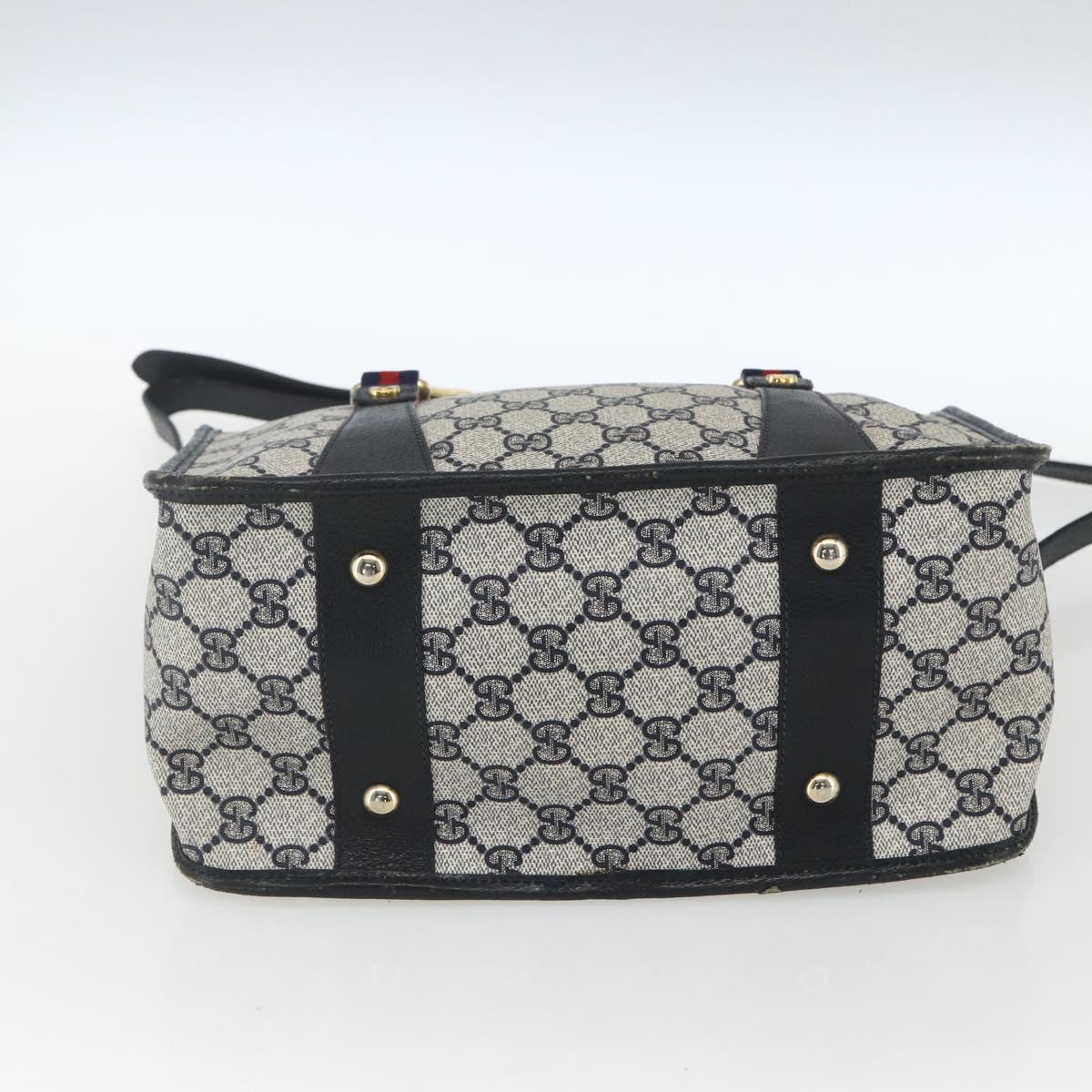 GUCCI GG Supreme Sherry Line Hand Bag PVC 2way Navy Gold 58 02 039 Auth 164169