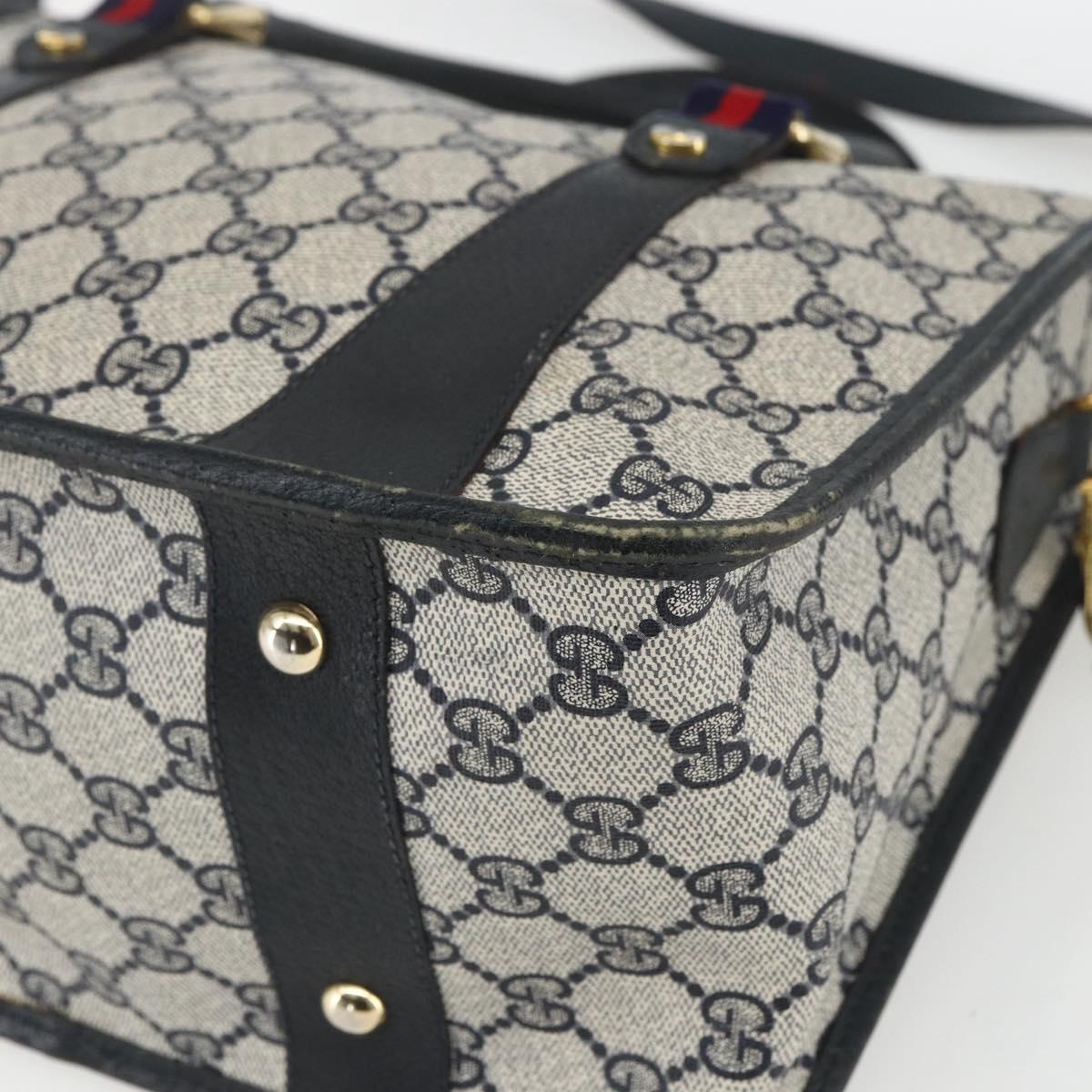 GUCCI GG Supreme Sherry Line Hand Bag PVC 2way Navy Gold 58 02 039 Auth 164169