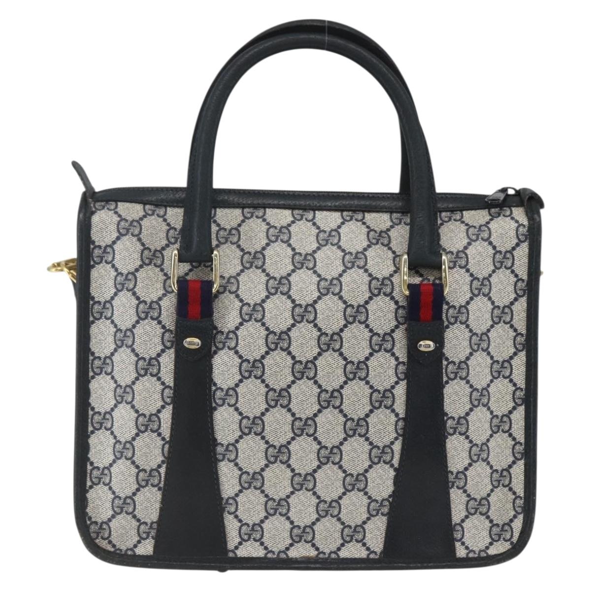 GUCCI GG Supreme Sherry Line Hand Bag PVC 2way Navy Gold 58 02 039 Auth 164169