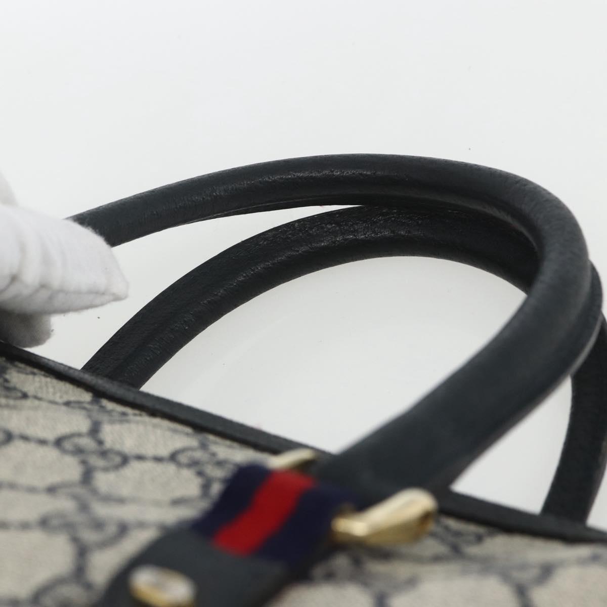 GUCCI GG Supreme Sherry Line Hand Bag PVC 2way Navy Gold 58 02 039 Auth 164169