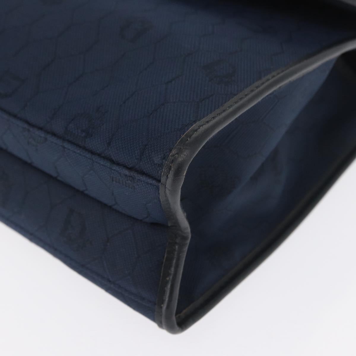 Christian Dior Honeycomb Canvas Shoulder Bag Navy Gold Auth 164192