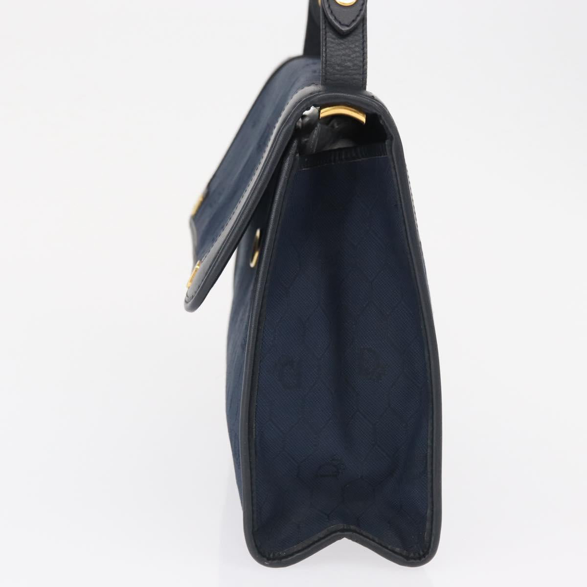 Christian Dior Honeycomb Canvas Shoulder Bag Navy Gold Auth 164192