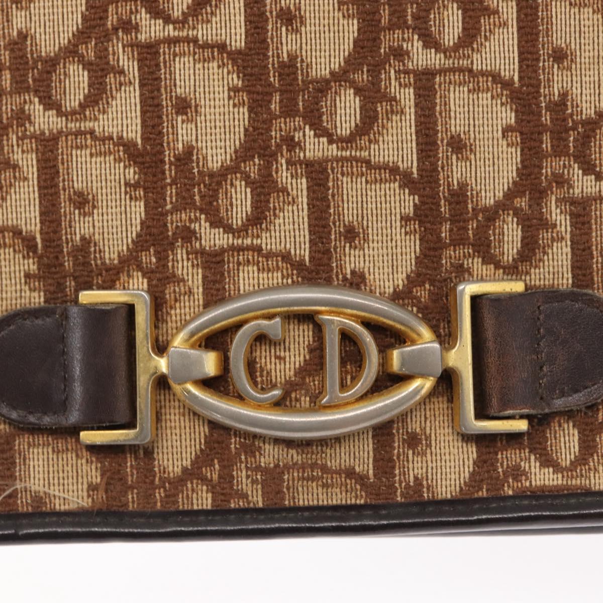 Christian Dior Trotter Canvas Chain Shoulder Bag Beige Gold Auth 164195