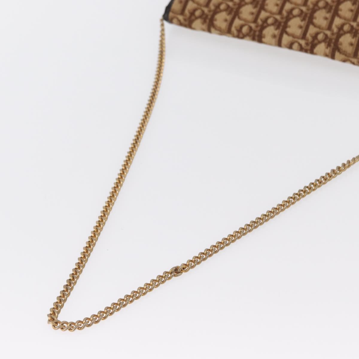 Christian Dior Trotter Canvas Chain Shoulder Bag Beige Gold Auth 164195