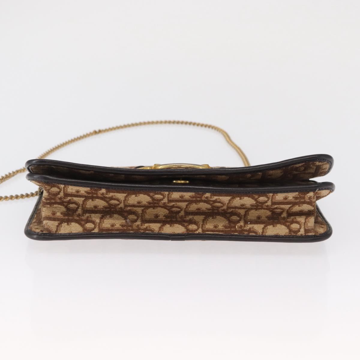 Christian Dior Trotter Canvas Chain Shoulder Bag Beige Gold Auth 164195