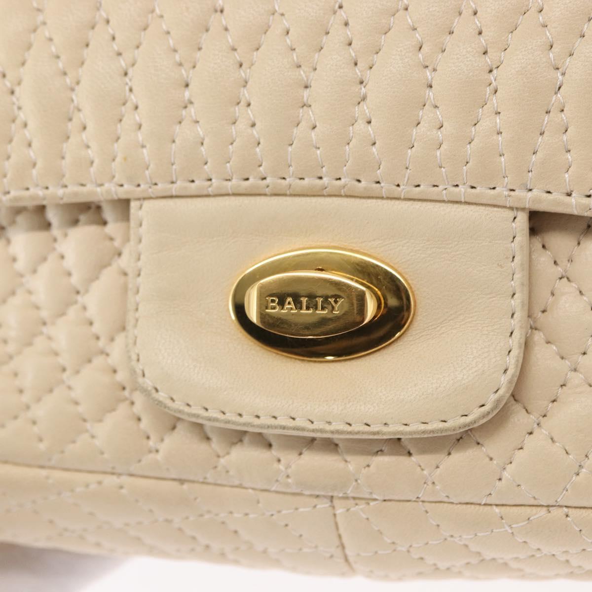 BALLY Chain Shoulder Bag Leather Ivory Gold Auth 164202