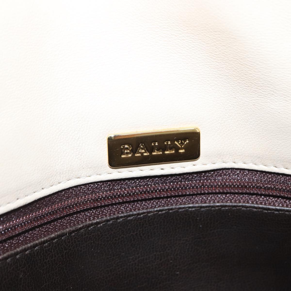 BALLY Chain Shoulder Bag Leather Ivory Gold Auth 164202