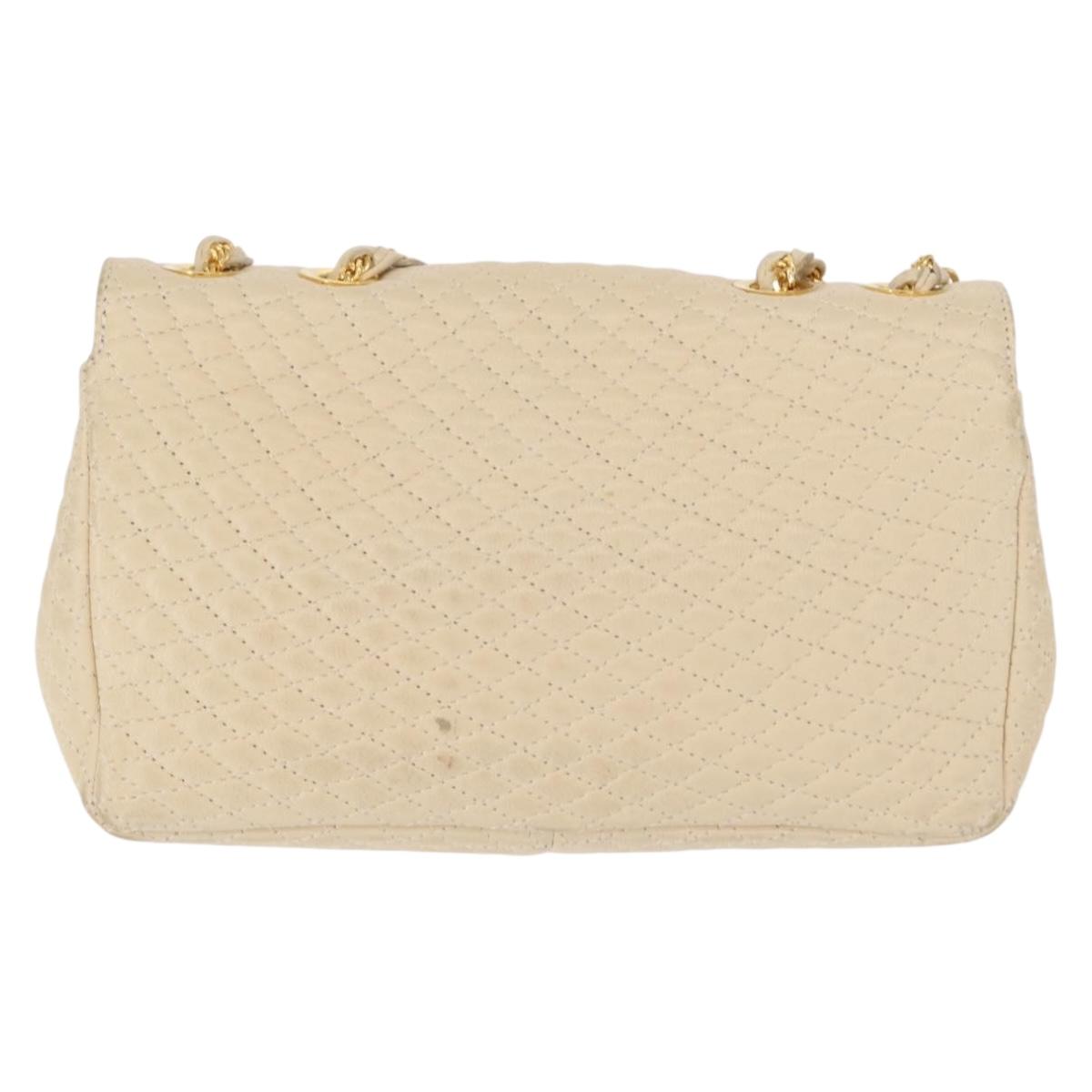 BALLY Chain Shoulder Bag Leather Ivory Gold Auth 164202