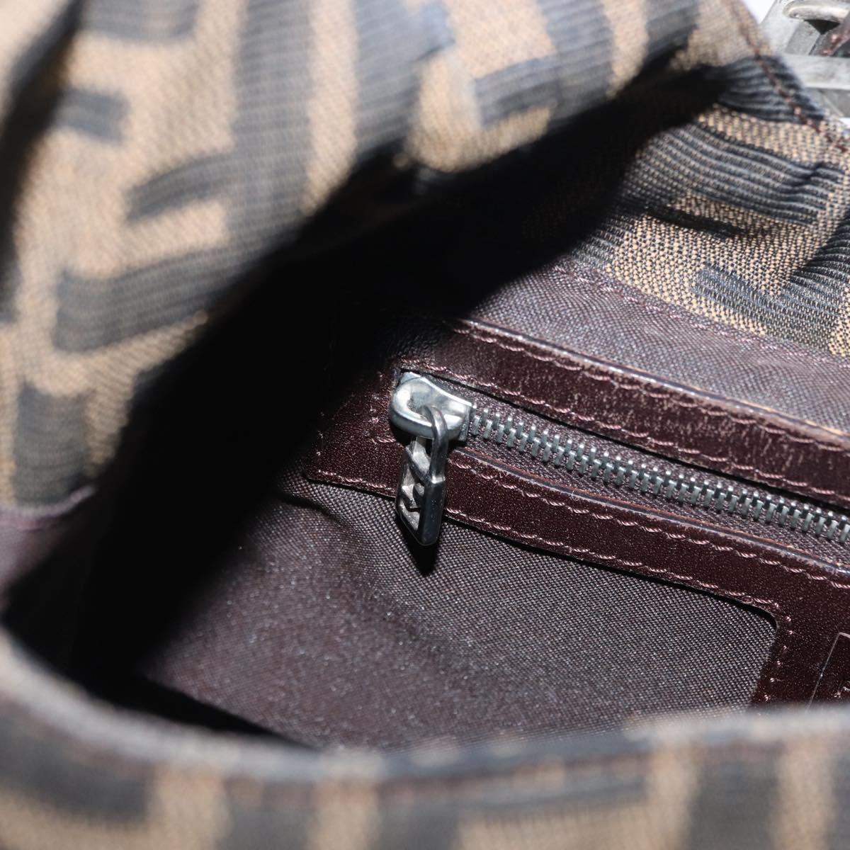 FENDI Zucca Canvas Mamma Baguette Shoulder Bag Black Brown Auth 164204