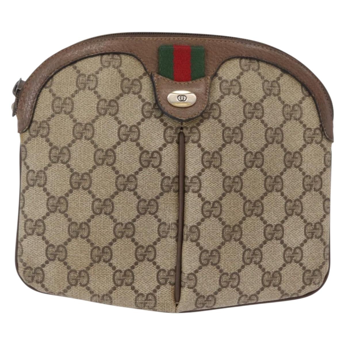 GUCCI GG Supreme Web Sherry Line Bag PVC Beige Gold 904 02 047 Auth 164205