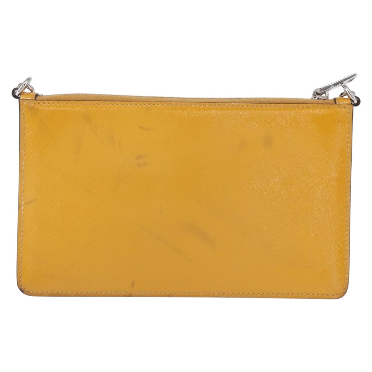 PRADA Chain Shoulder Bag Safiano leather Yellow Silver Auth 164207