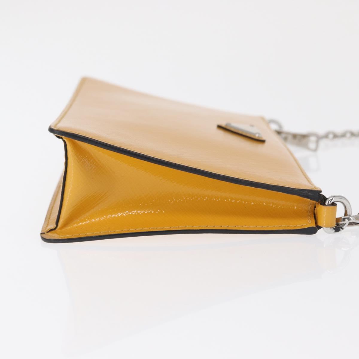 PRADA Chain Shoulder Bag Safiano leather Yellow Silver Auth 164207
