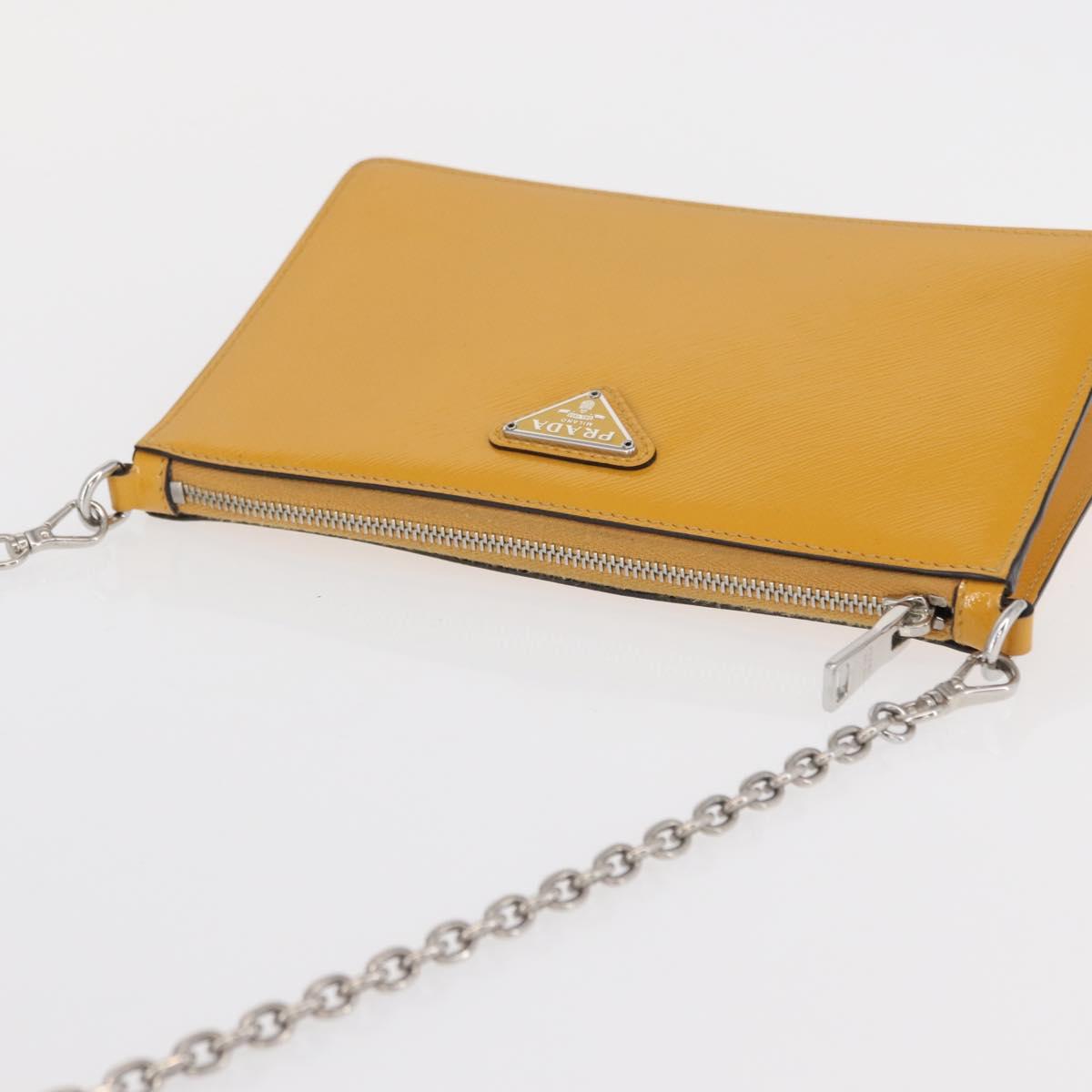 PRADA Chain Shoulder Bag Safiano leather Yellow Silver Auth 164207