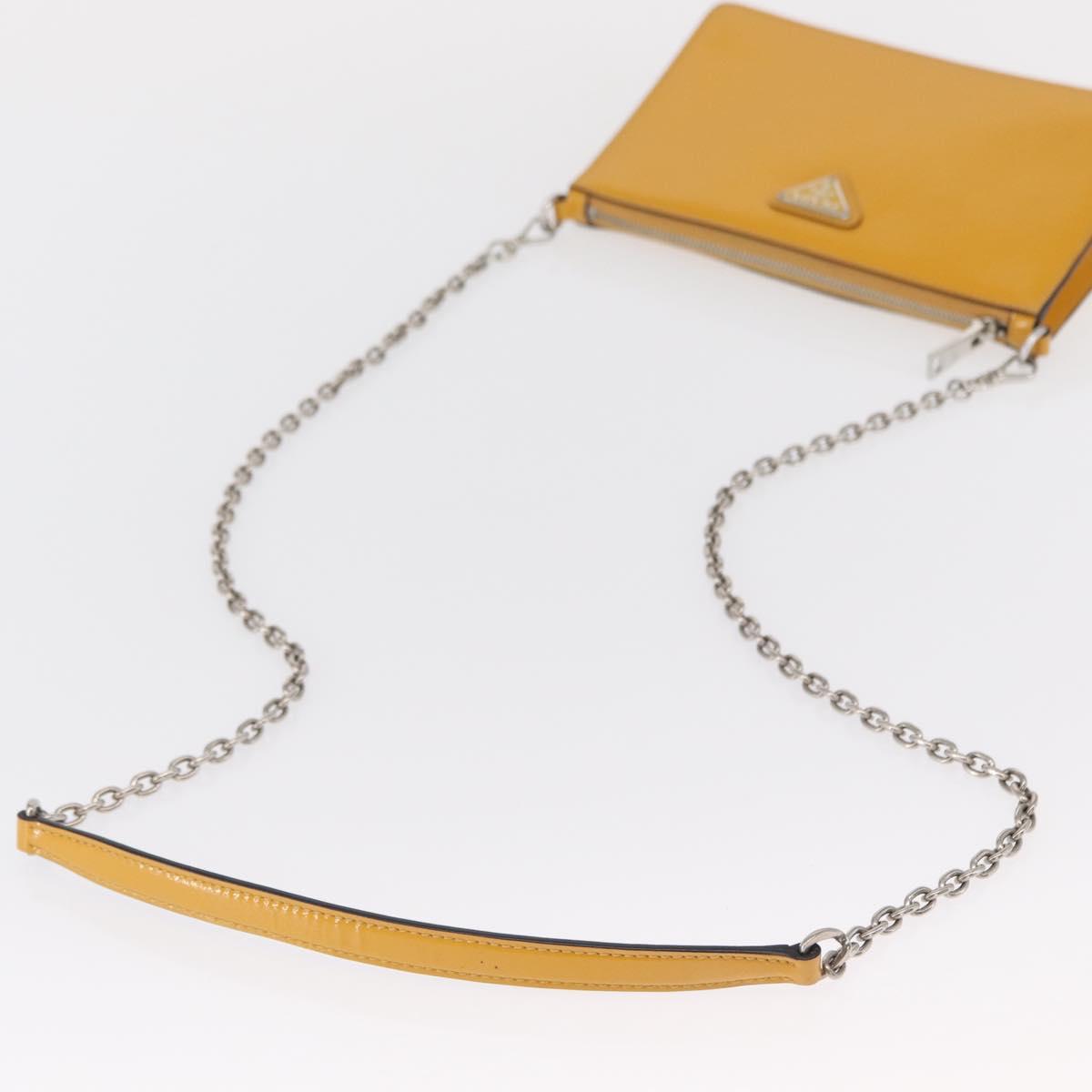 PRADA Chain Shoulder Bag Safiano leather Yellow Silver Auth 164207