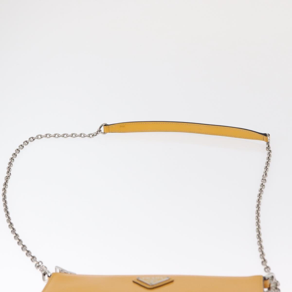 PRADA Chain Shoulder Bag Safiano leather Yellow Silver Auth 164207