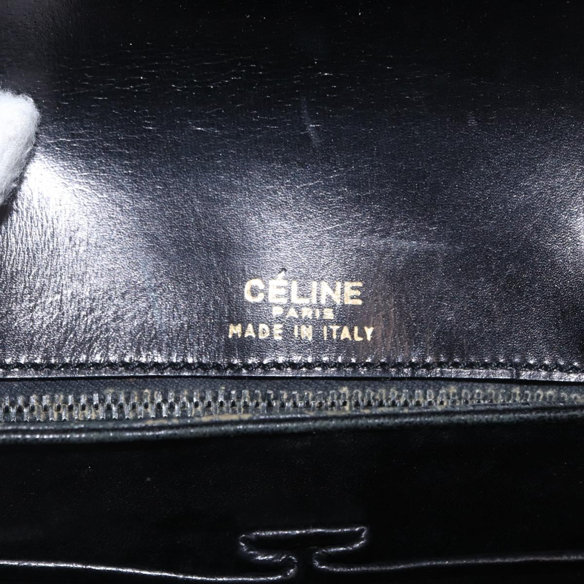 CELINE Shoulder Bag Leather Brown Gold Auth 164208