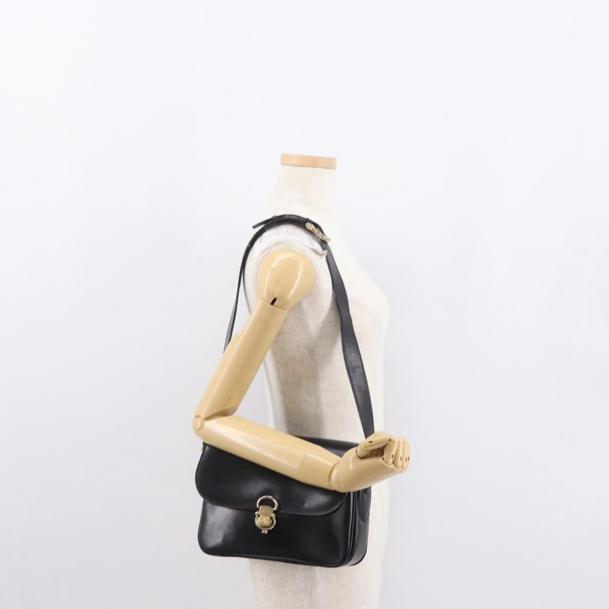 CELINE Shoulder Bag Leather Brown Gold Auth 164208