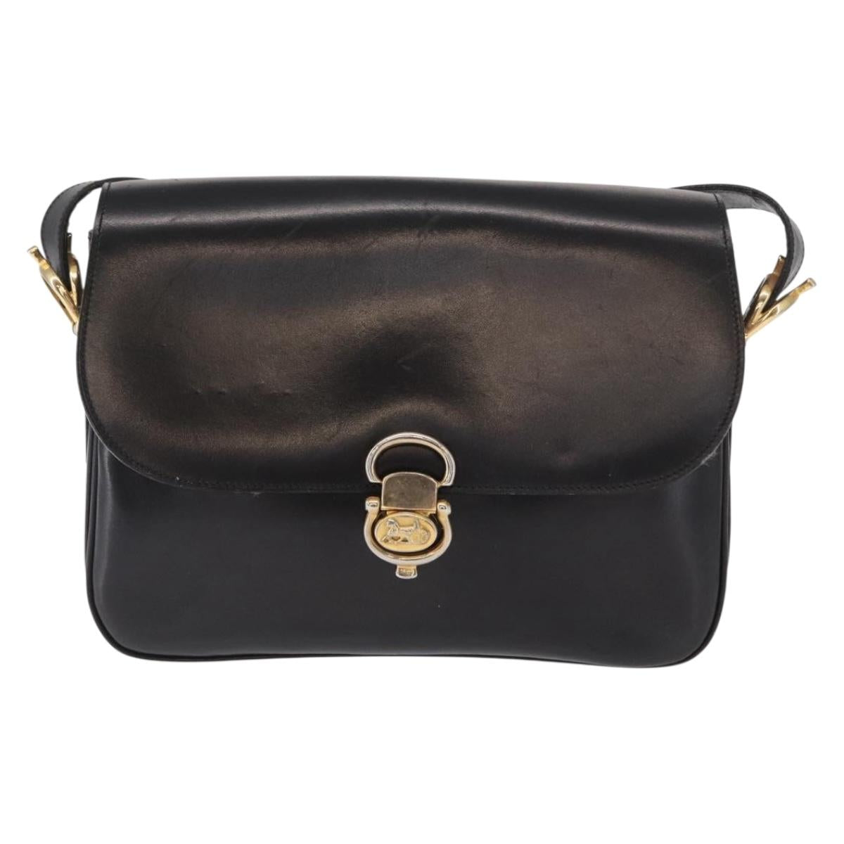 CELINE Shoulder Bag Leather Brown Gold Auth 164208