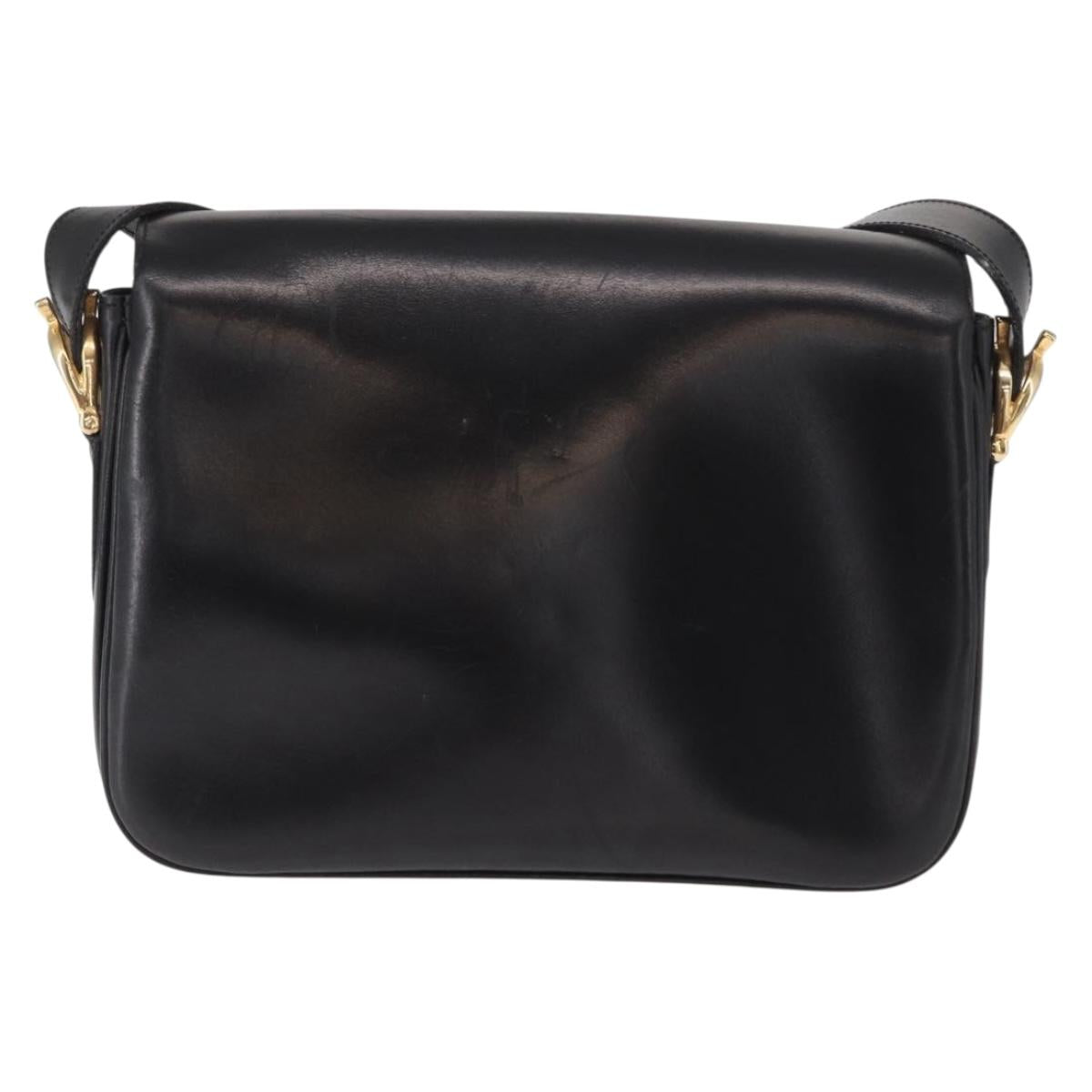 CELINE Shoulder Bag Leather Brown Gold Auth 164208