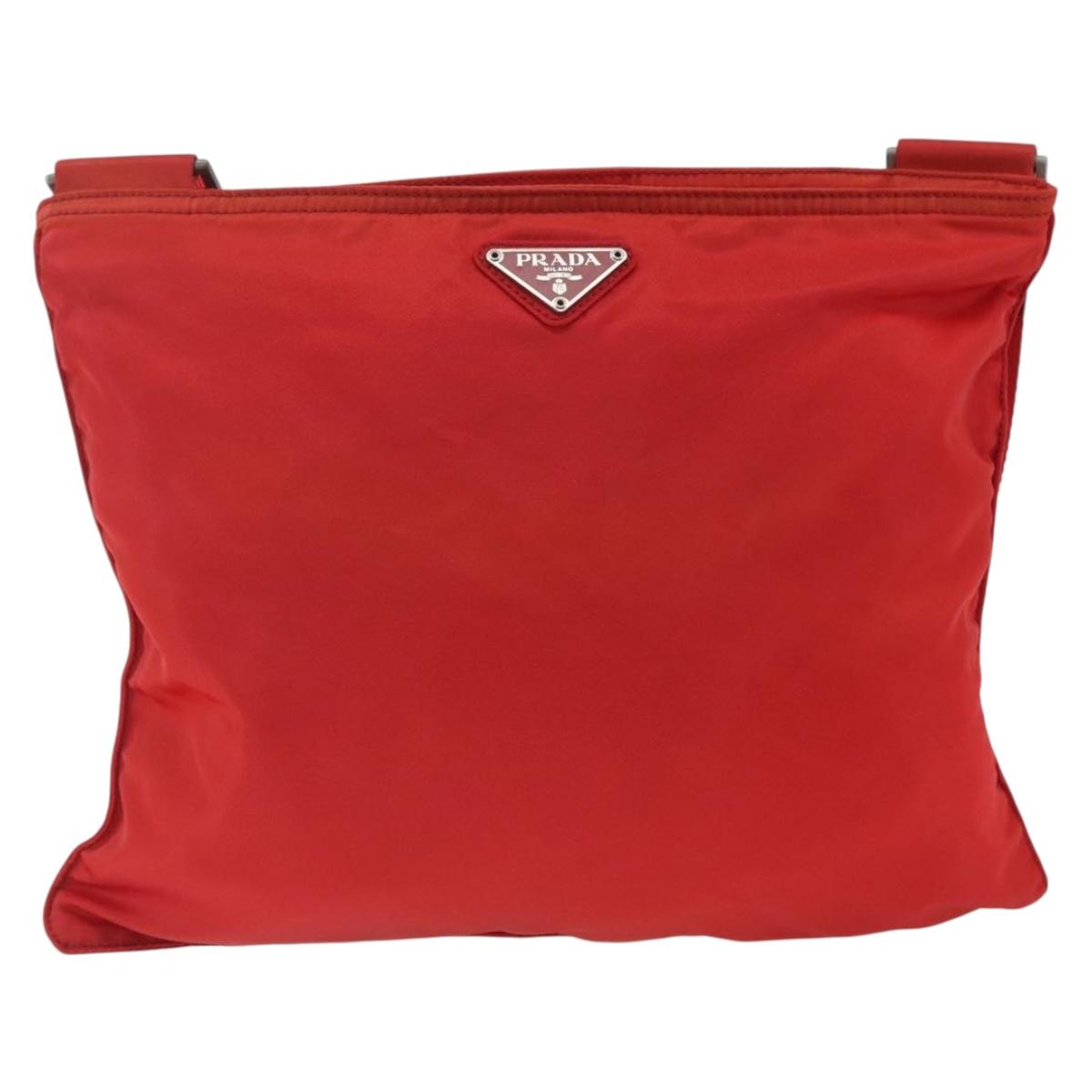 PRADA Shoulder Bag Nylon Red Silver Auth 164209