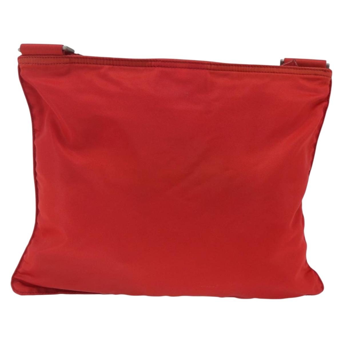PRADA Shoulder Bag Nylon Red Silver Auth 164209