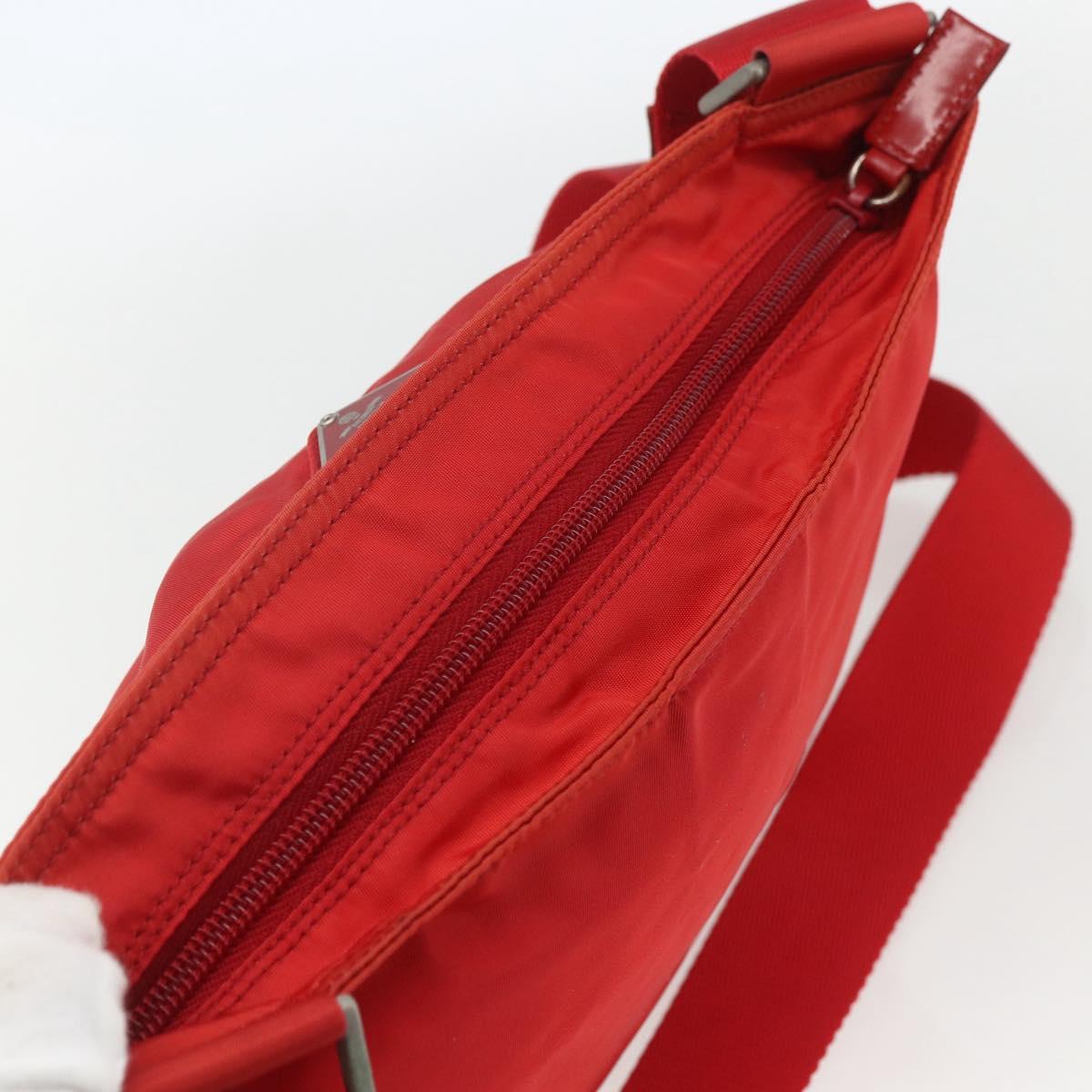 PRADA Shoulder Bag Nylon Red Silver Auth 164209