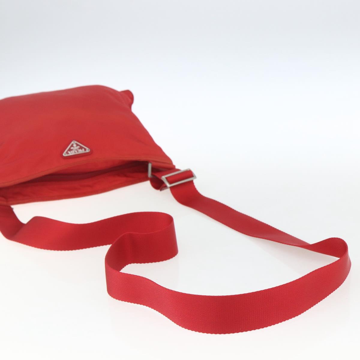 PRADA Shoulder Bag Nylon Red Silver Auth 164209