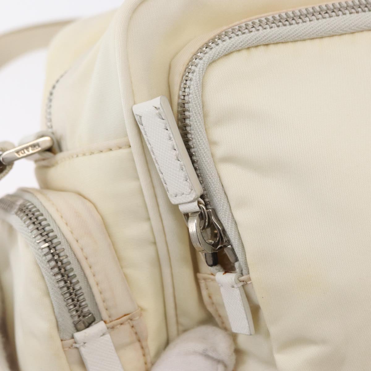 PRADA Shoulder Bag Nylon White Silver Auth 164214